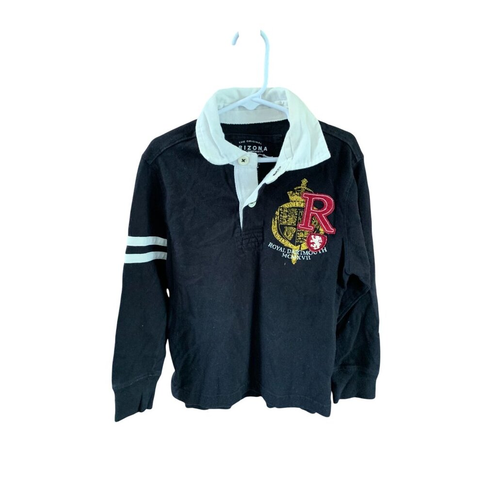 Arizona Jean Boys Large Rugby Long Sleeve Black White Y2k Vintage 1/4 button Shi